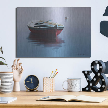 Luxe Metal Art 'Lonely Boat in Red' by Zhen-Huan Lu, Metal Wall Art,16x12
