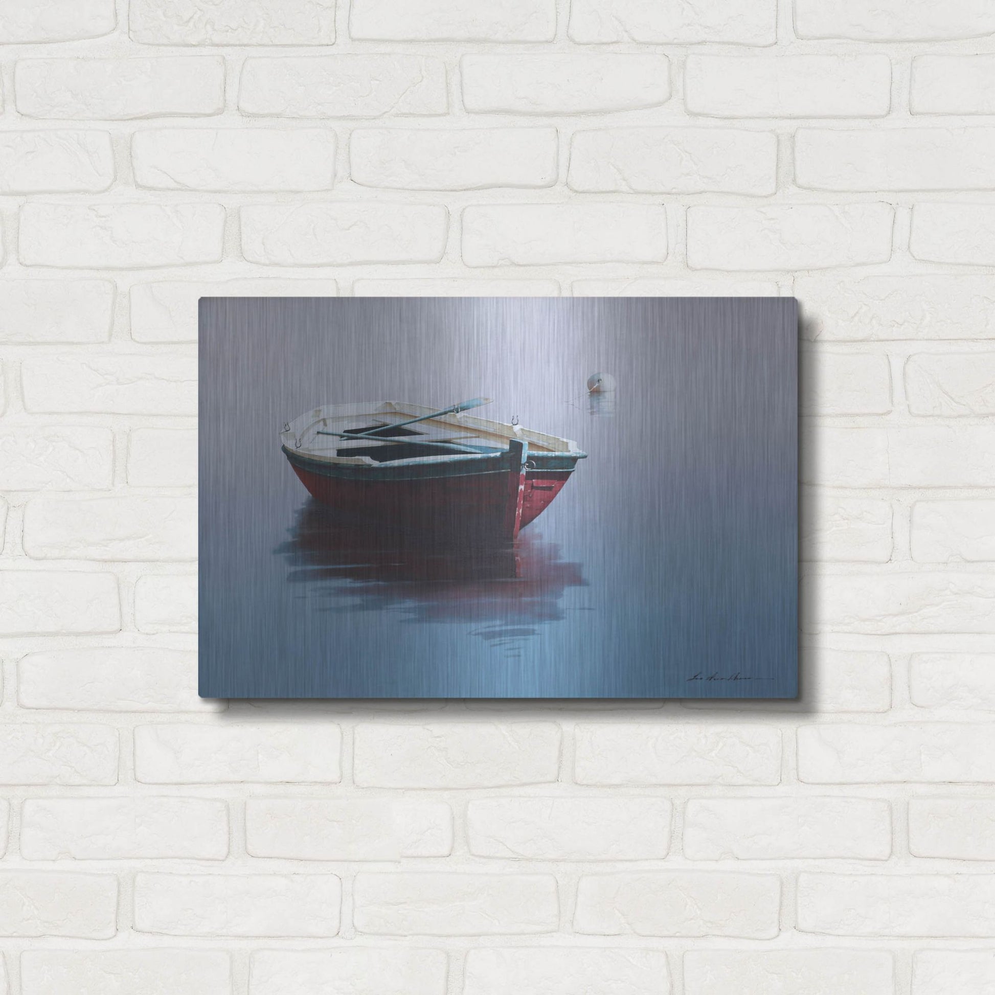 Luxe Metal Art 'Lonely Boat in Red' by Zhen-Huan Lu, Metal Wall Art,24x16