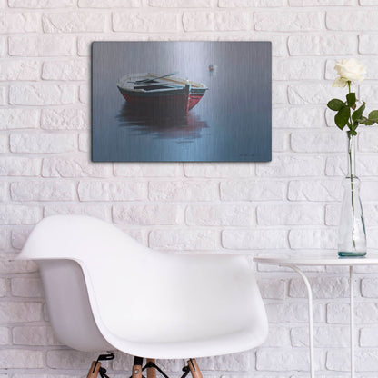 Luxe Metal Art 'Lonely Boat in Red' by Zhen-Huan Lu, Metal Wall Art,24x16