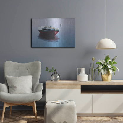 Luxe Metal Art 'Lonely Boat in Red' by Zhen-Huan Lu, Metal Wall Art,24x16