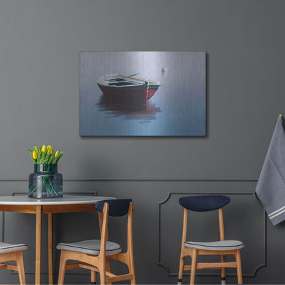 Luxe Metal Art 'Lonely Boat in Red' by Zhen-Huan Lu, Metal Wall Art,36x24
