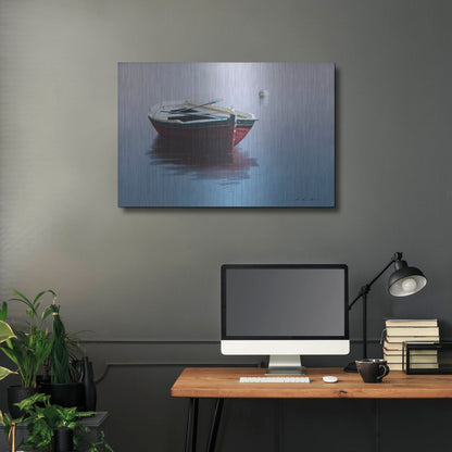 Luxe Metal Art 'Lonely Boat in Red' by Zhen-Huan Lu, Metal Wall Art,36x24