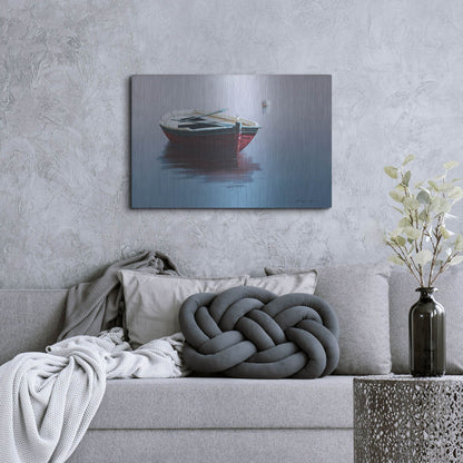 Luxe Metal Art 'Lonely Boat in Red' by Zhen-Huan Lu, Metal Wall Art,36x24