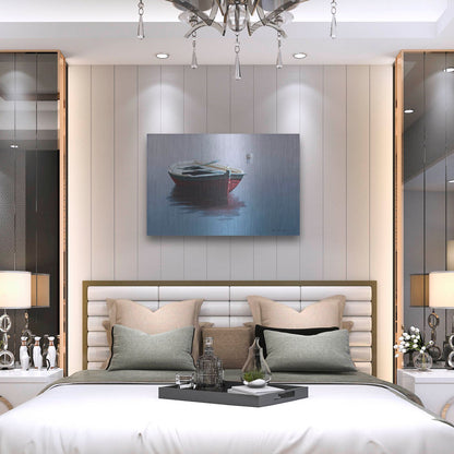 Luxe Metal Art 'Lonely Boat in Red' by Zhen-Huan Lu, Metal Wall Art,36x24