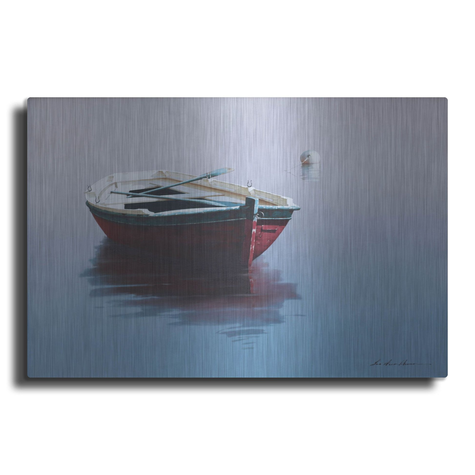 Luxe Metal Art 'Lonely Boat in Red' by Zhen-Huan Lu, Metal Wall Art
