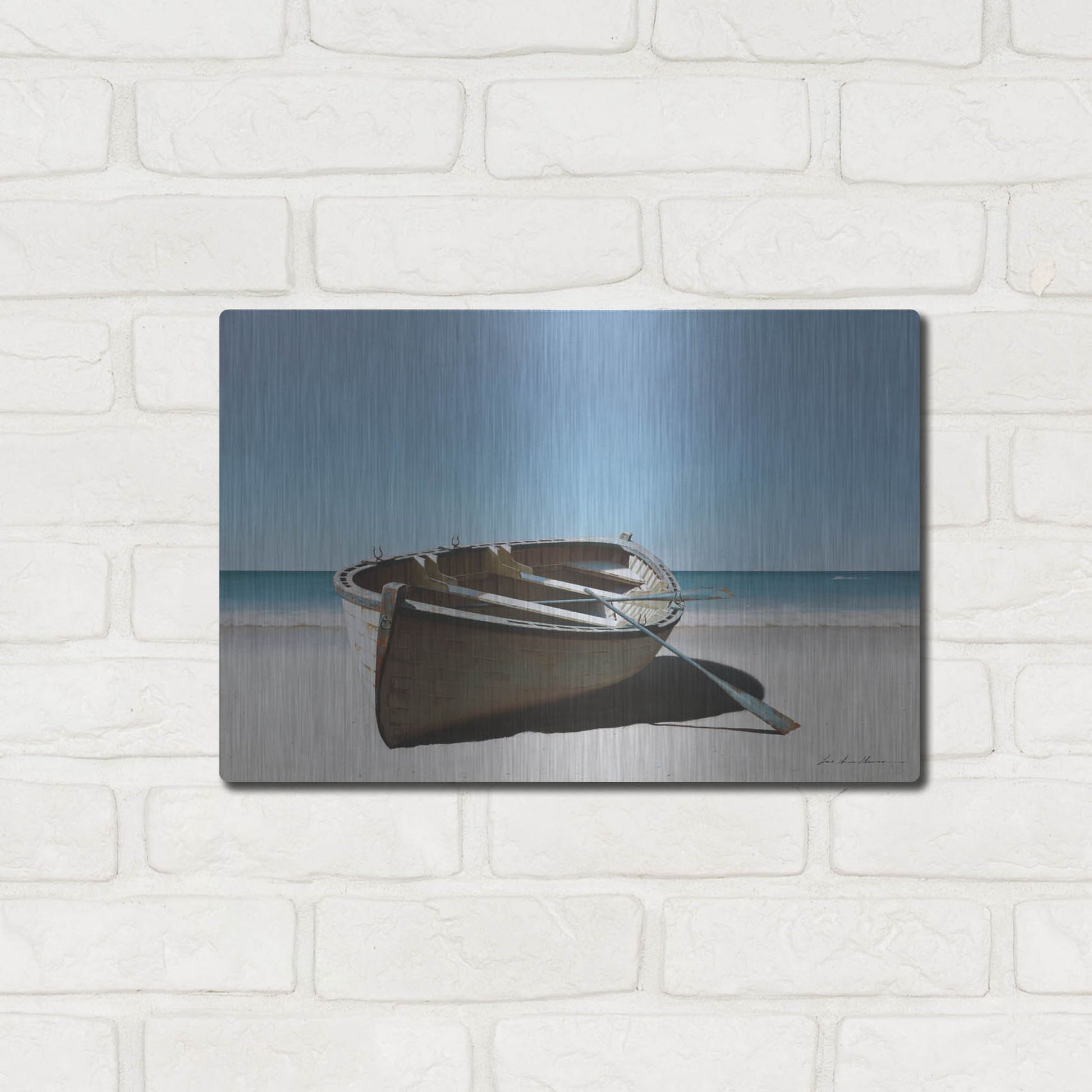 Luxe Metal Art 'Lonely Boat on Beach' by Zhen-Huan Lu, Metal Wall Art,16x12
