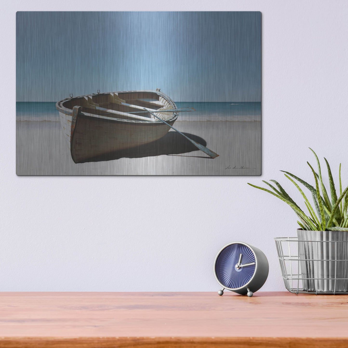 Luxe Metal Art 'Lonely Boat on Beach' by Zhen-Huan Lu, Metal Wall Art,16x12