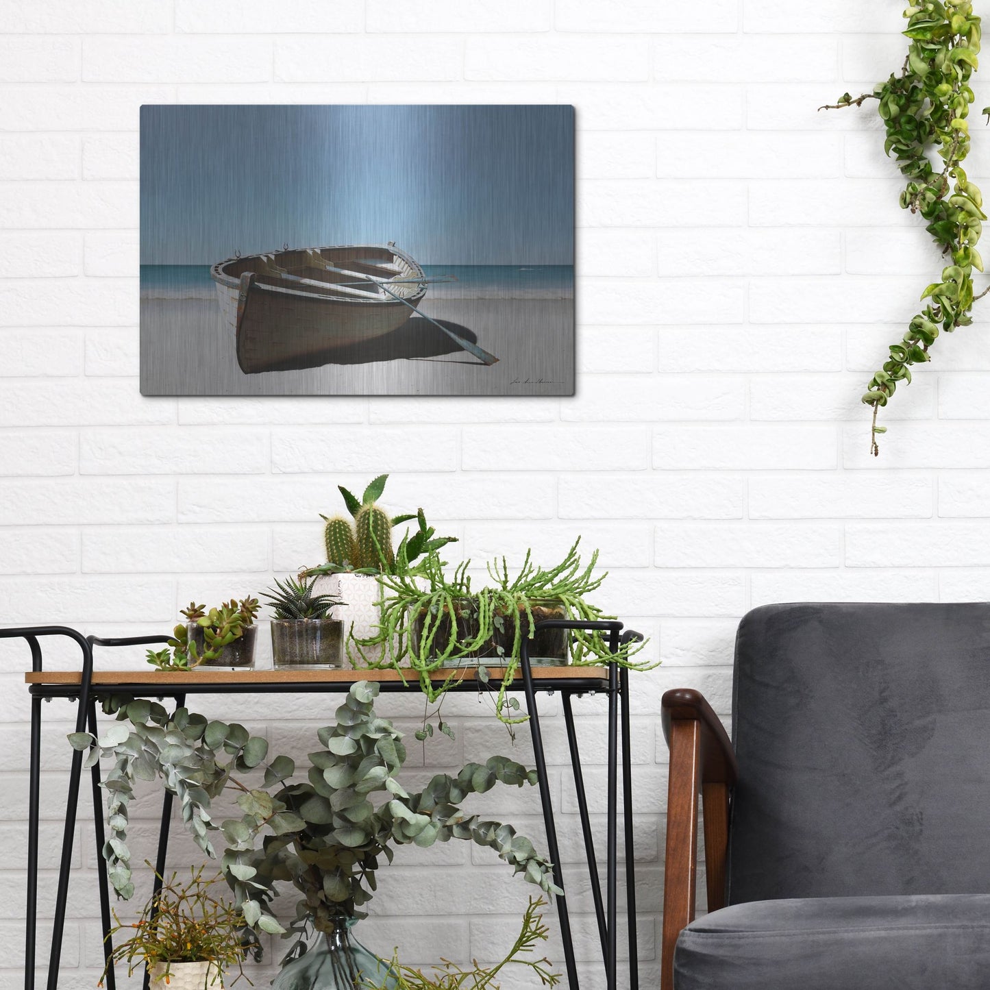 Luxe Metal Art 'Lonely Boat on Beach' by Zhen-Huan Lu, Metal Wall Art,16x12