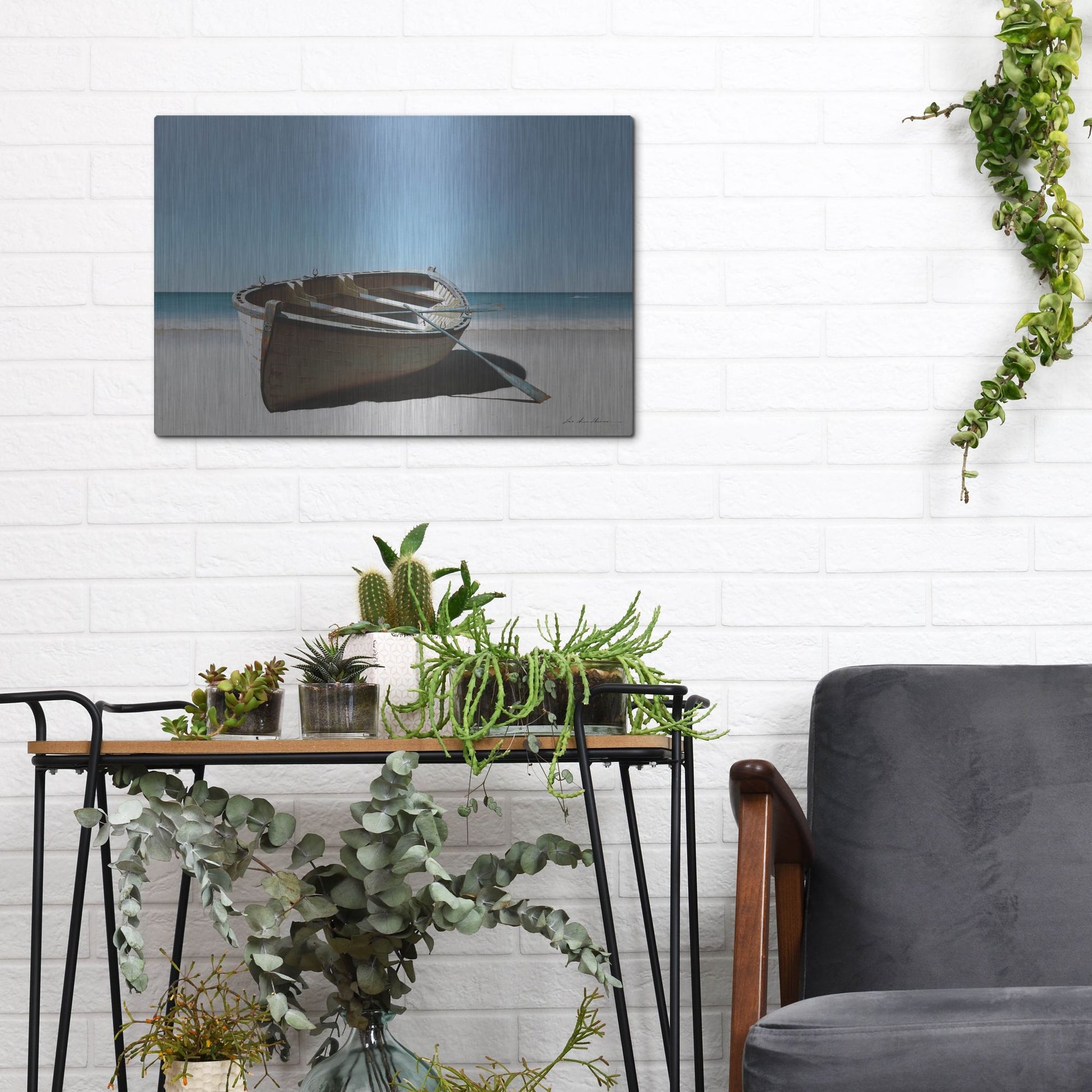 Luxe Metal Art 'Lonely Boat on Beach' by Zhen-Huan Lu, Metal Wall Art,16x12