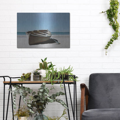Luxe Metal Art 'Lonely Boat on Beach' by Zhen-Huan Lu, Metal Wall Art,16x12