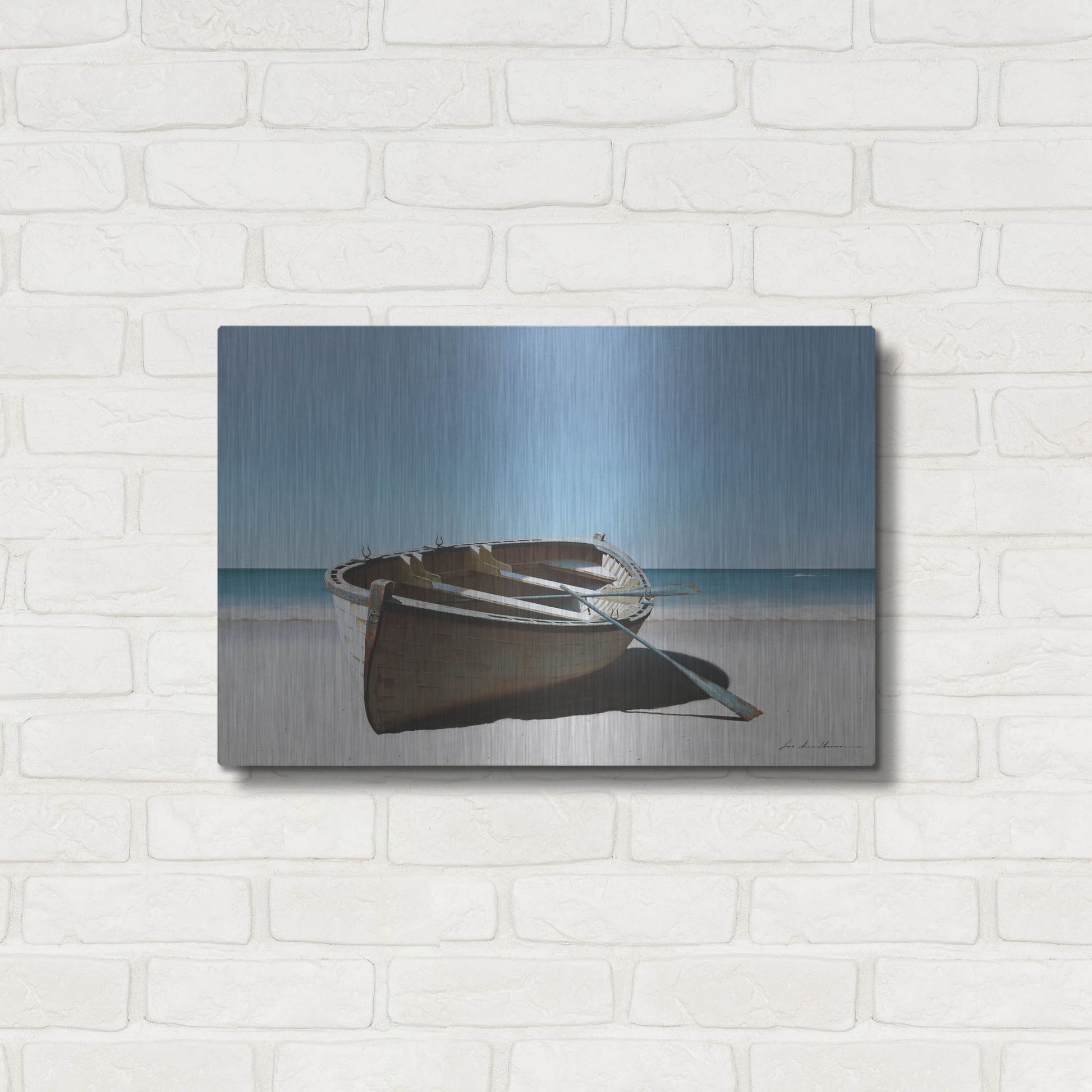 Luxe Metal Art 'Lonely Boat on Beach' by Zhen-Huan Lu, Metal Wall Art,24x16