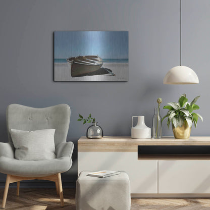 Luxe Metal Art 'Lonely Boat on Beach' by Zhen-Huan Lu, Metal Wall Art,24x16