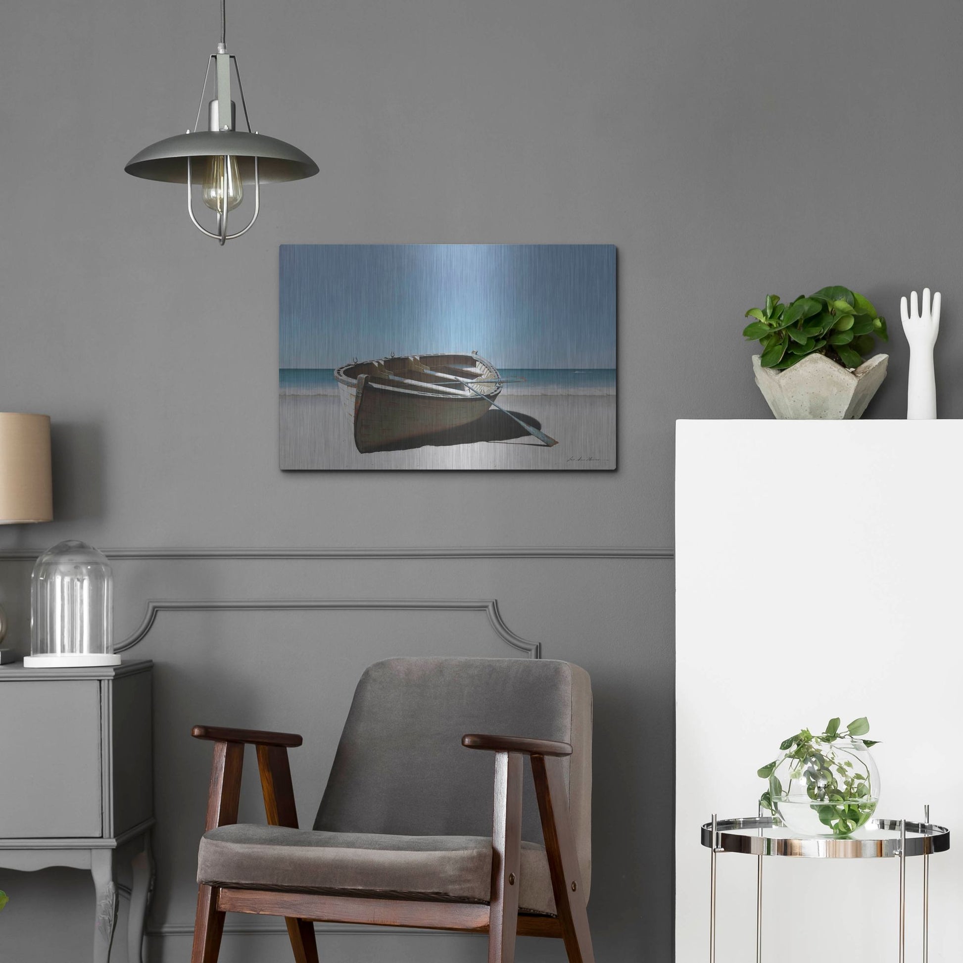 Luxe Metal Art 'Lonely Boat on Beach' by Zhen-Huan Lu, Metal Wall Art,24x16