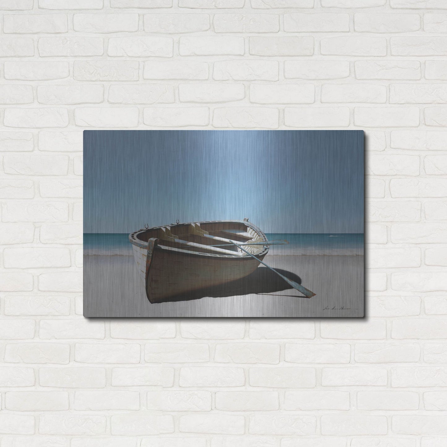Luxe Metal Art 'Lonely Boat on Beach' by Zhen-Huan Lu, Metal Wall Art,36x24