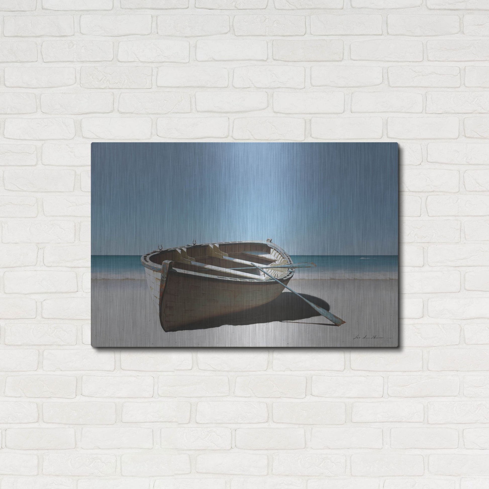 Luxe Metal Art 'Lonely Boat on Beach' by Zhen-Huan Lu, Metal Wall Art,36x24