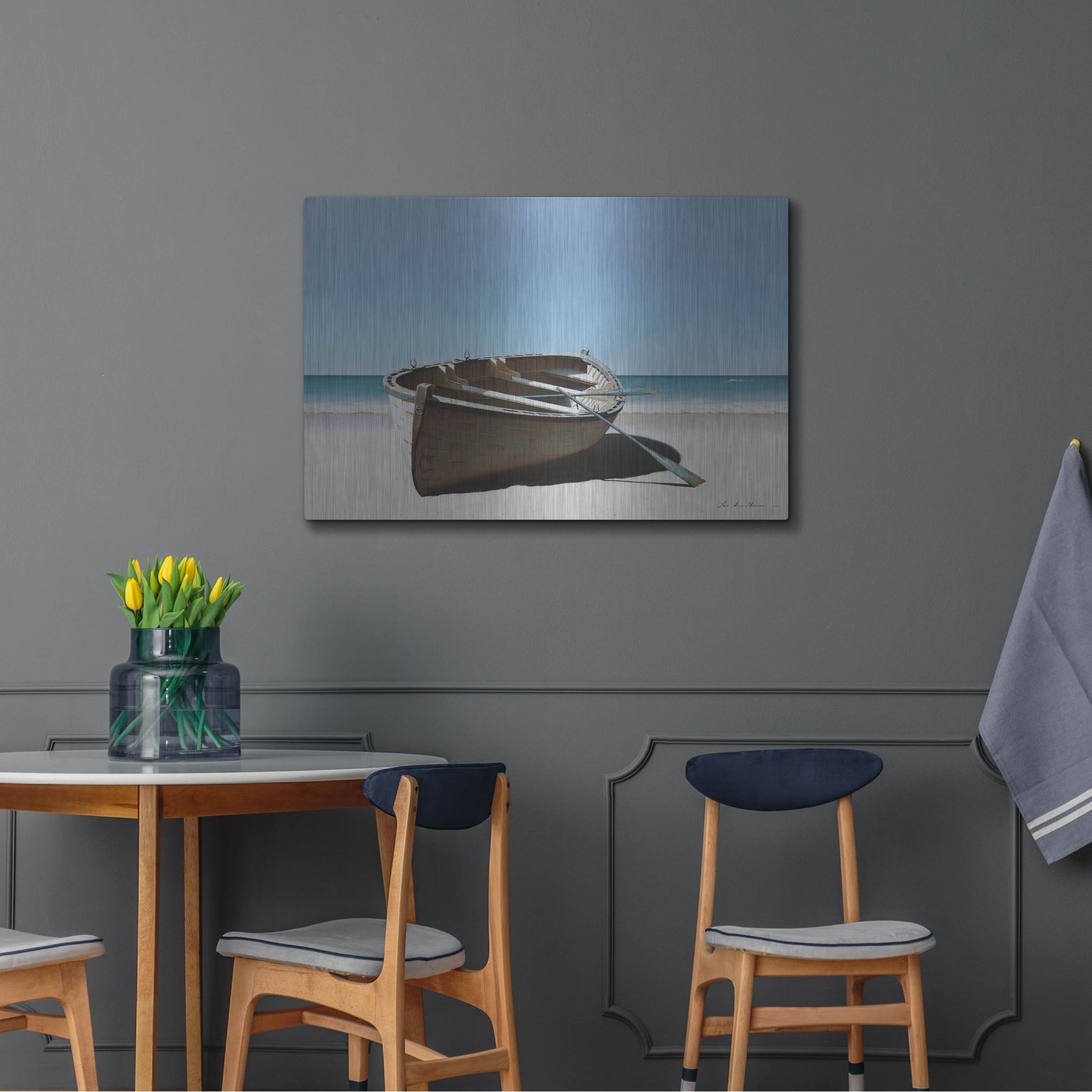 Luxe Metal Art 'Lonely Boat on Beach' by Zhen-Huan Lu, Metal Wall Art,36x24