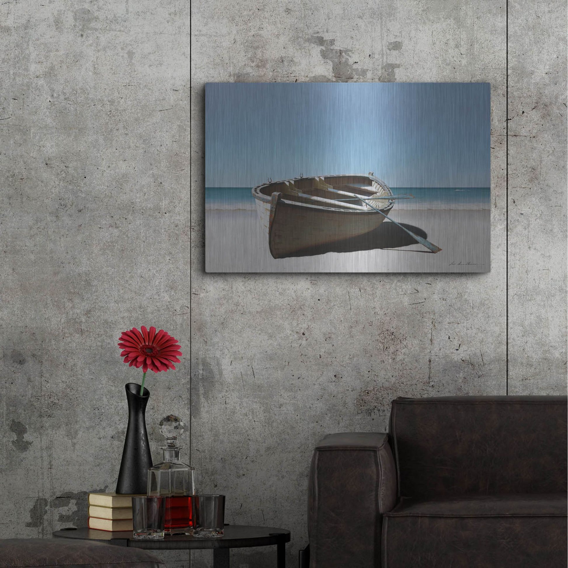 Luxe Metal Art 'Lonely Boat on Beach' by Zhen-Huan Lu, Metal Wall Art,36x24