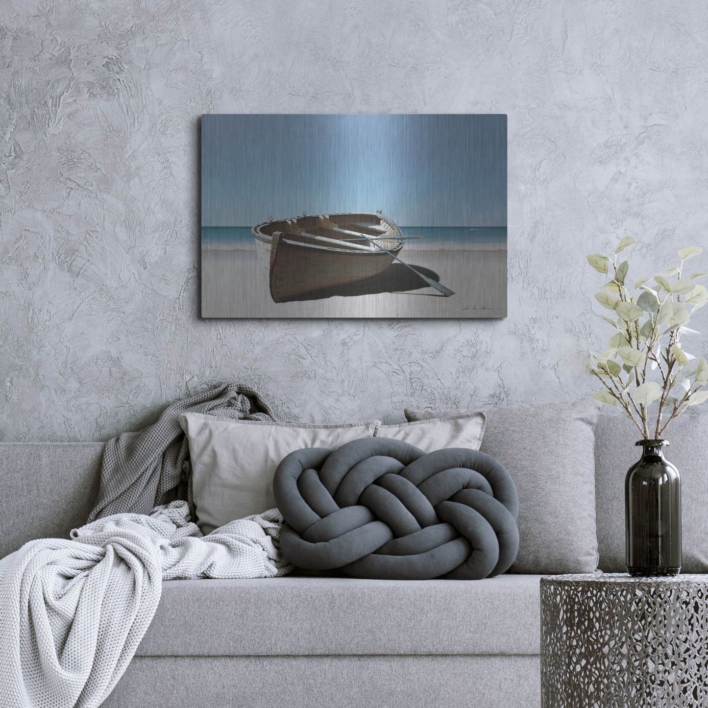 Luxe Metal Art 'Lonely Boat on Beach' by Zhen-Huan Lu, Metal Wall Art,36x24