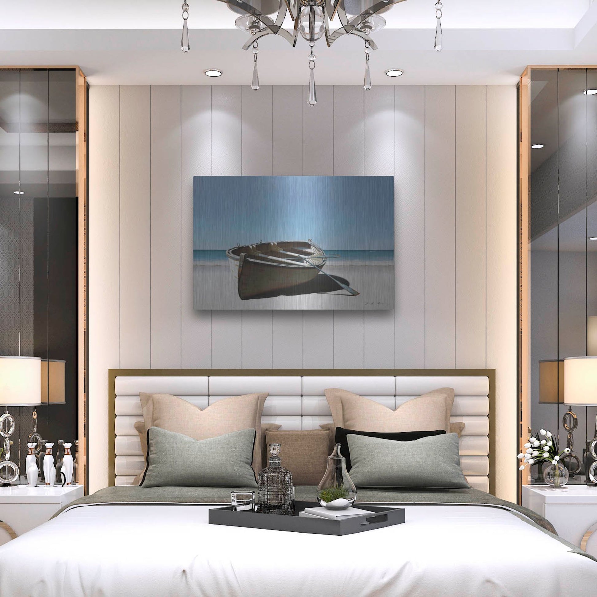 Luxe Metal Art 'Lonely Boat on Beach' by Zhen-Huan Lu, Metal Wall Art,36x24