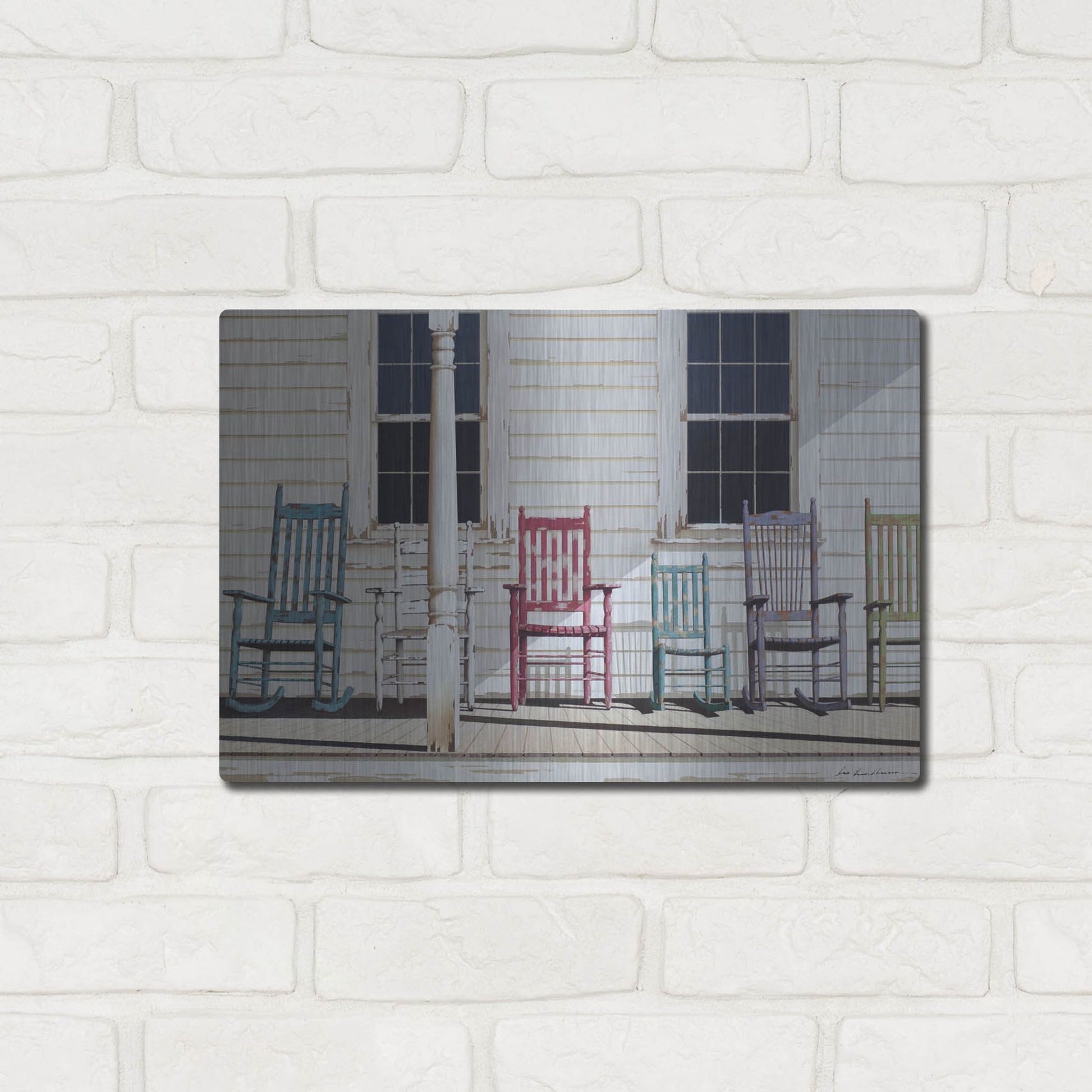 Luxe Metal Art 'Rocking Chair Family' by Zhen-Huan Lu, Metal Wall Art,16x12