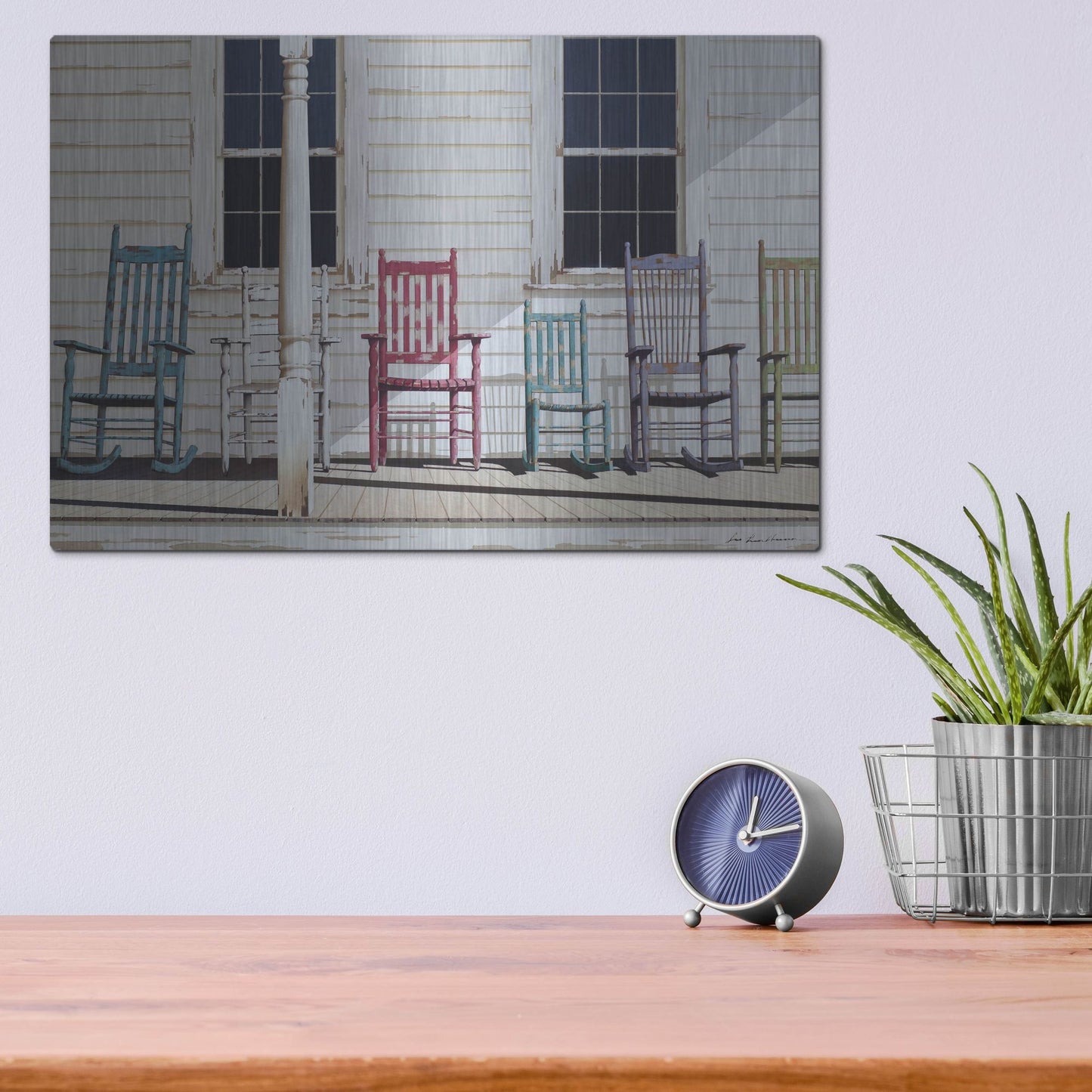 Luxe Metal Art 'Rocking Chair Family' by Zhen-Huan Lu, Metal Wall Art,16x12