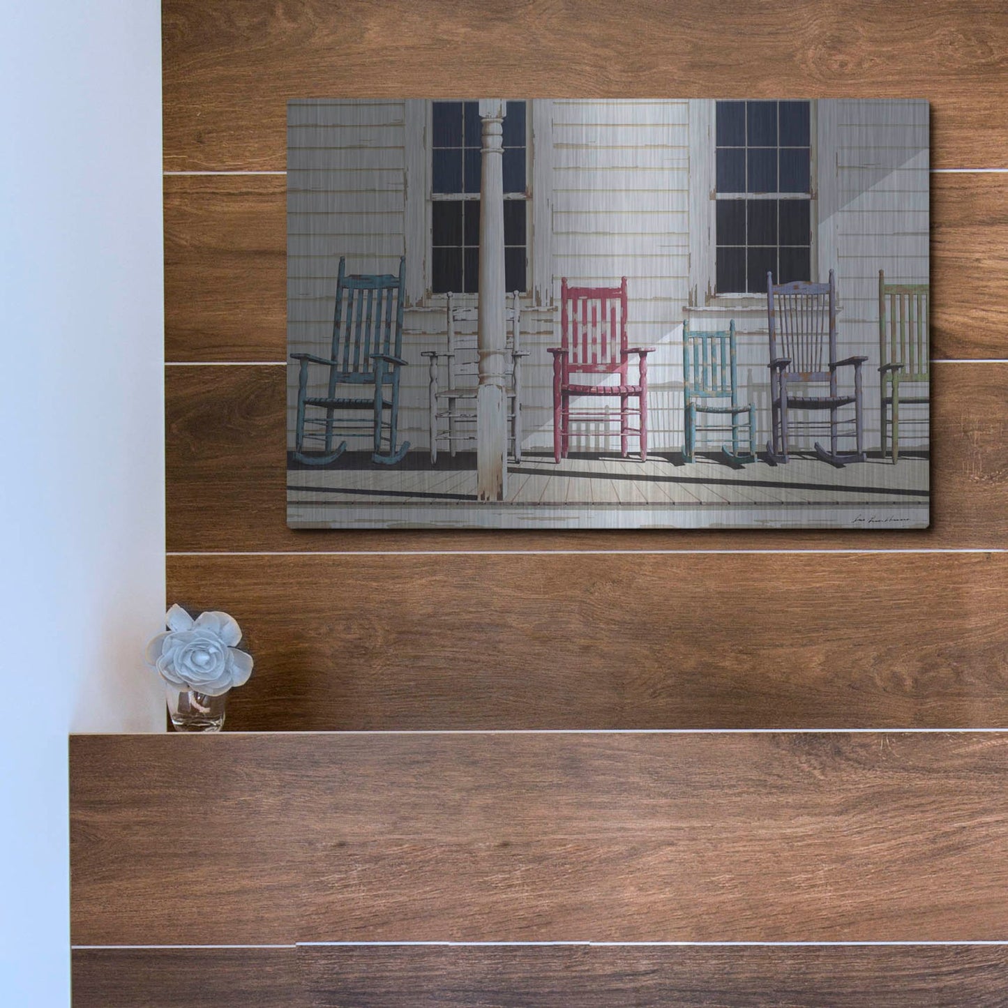 Luxe Metal Art 'Rocking Chair Family' by Zhen-Huan Lu, Metal Wall Art,16x12