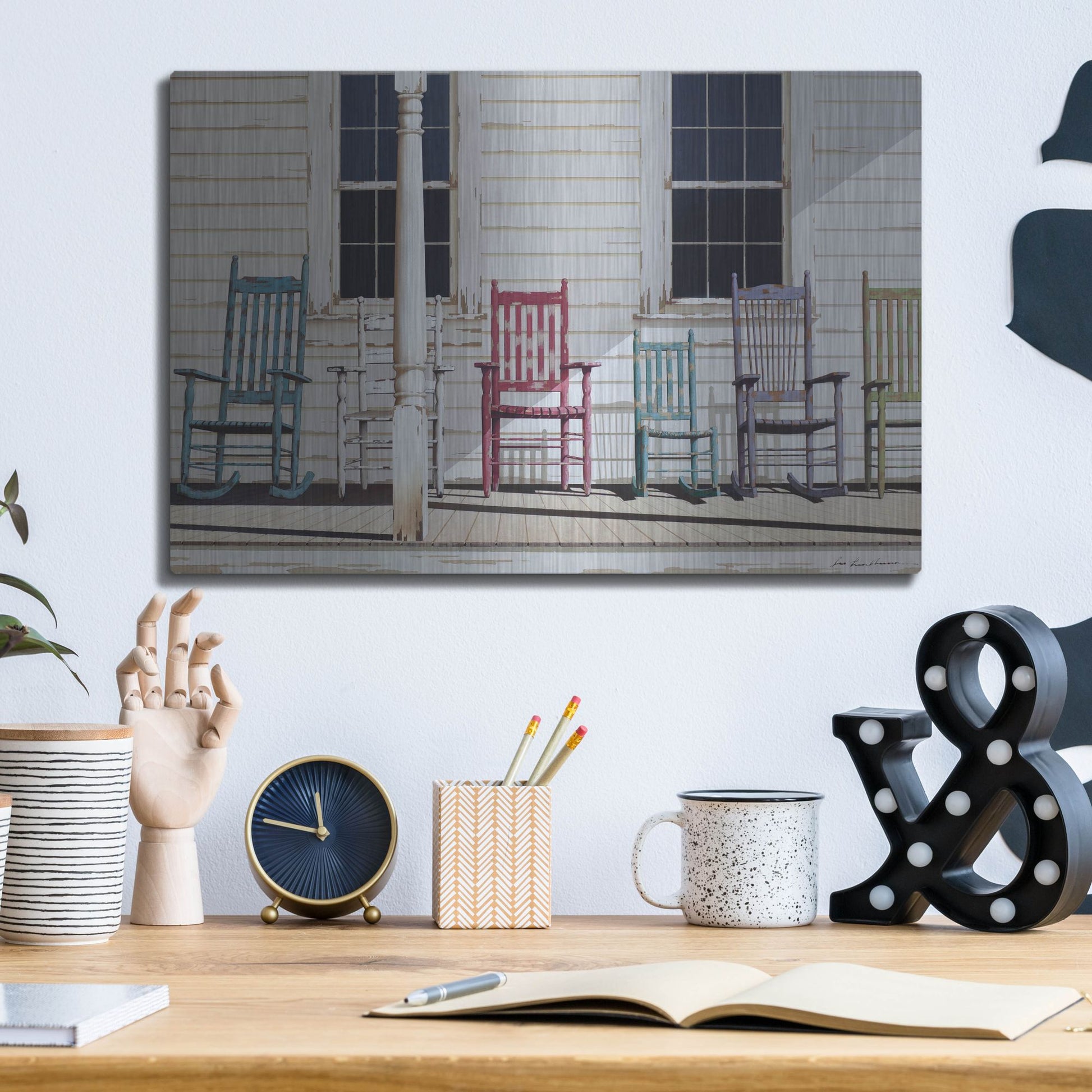 Luxe Metal Art 'Rocking Chair Family' by Zhen-Huan Lu, Metal Wall Art,16x12