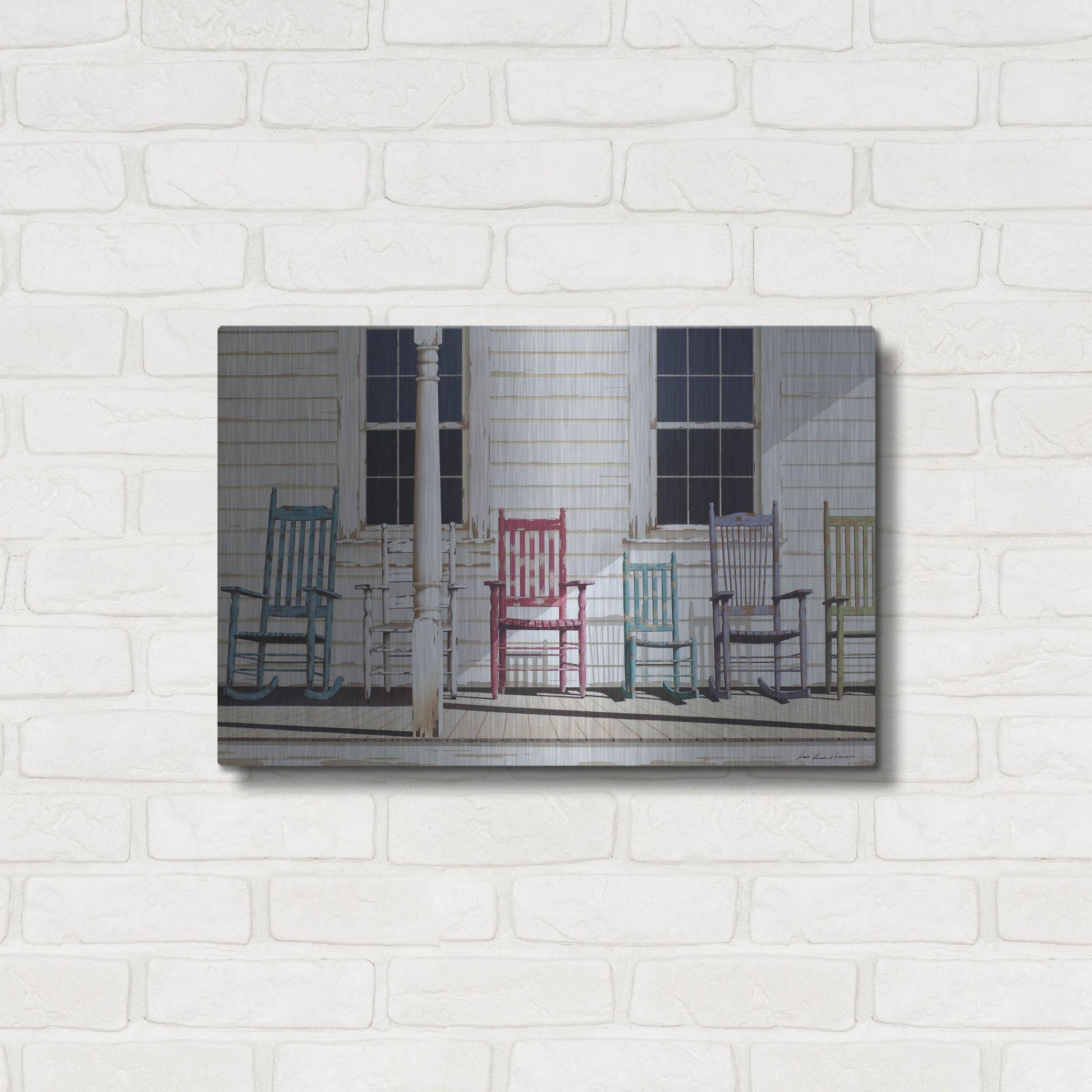 Luxe Metal Art 'Rocking Chair Family' by Zhen-Huan Lu, Metal Wall Art,24x16