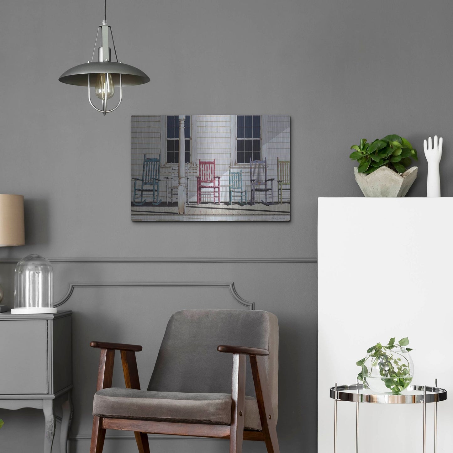 Luxe Metal Art 'Rocking Chair Family' by Zhen-Huan Lu, Metal Wall Art,24x16