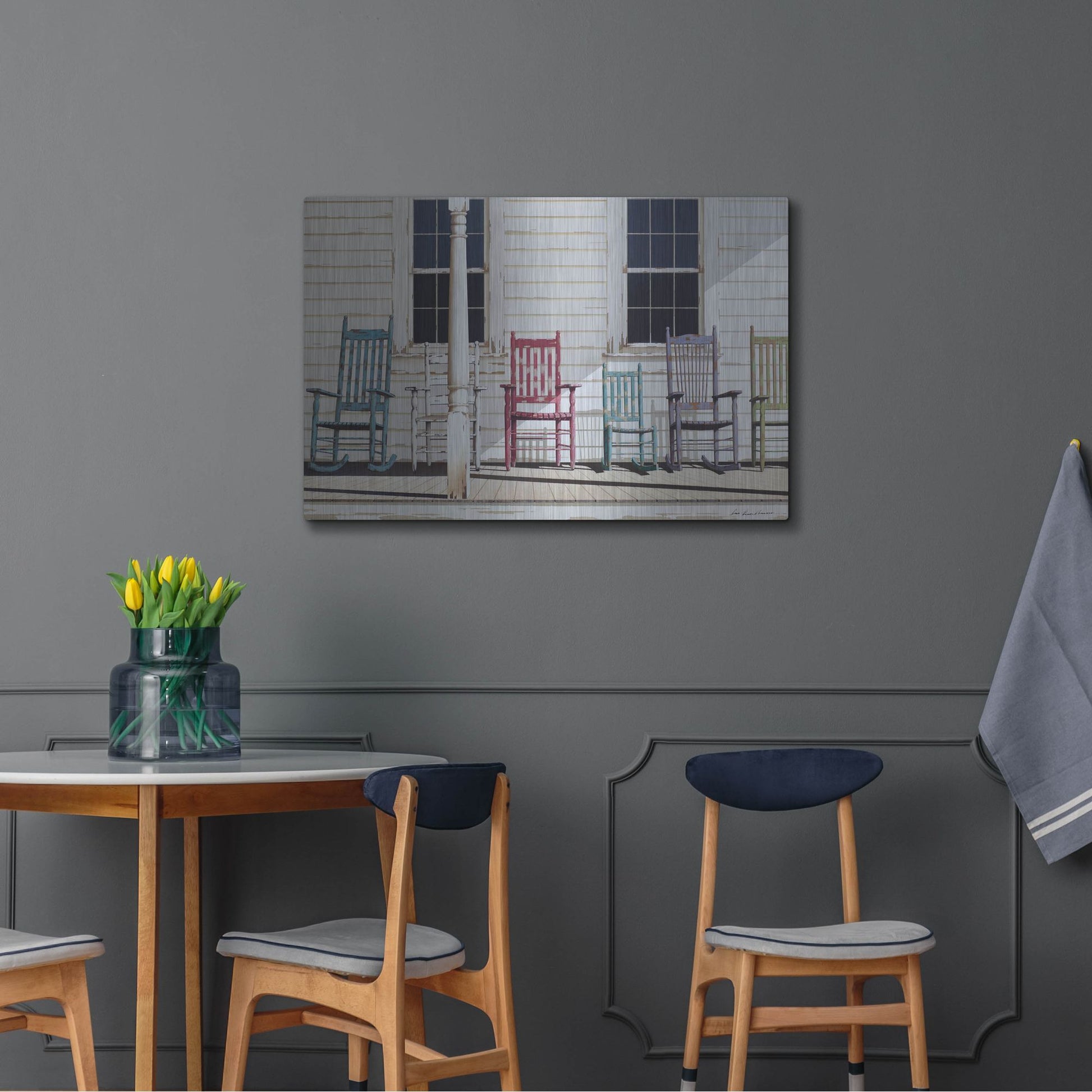 Luxe Metal Art 'Rocking Chair Family' by Zhen-Huan Lu, Metal Wall Art,36x24