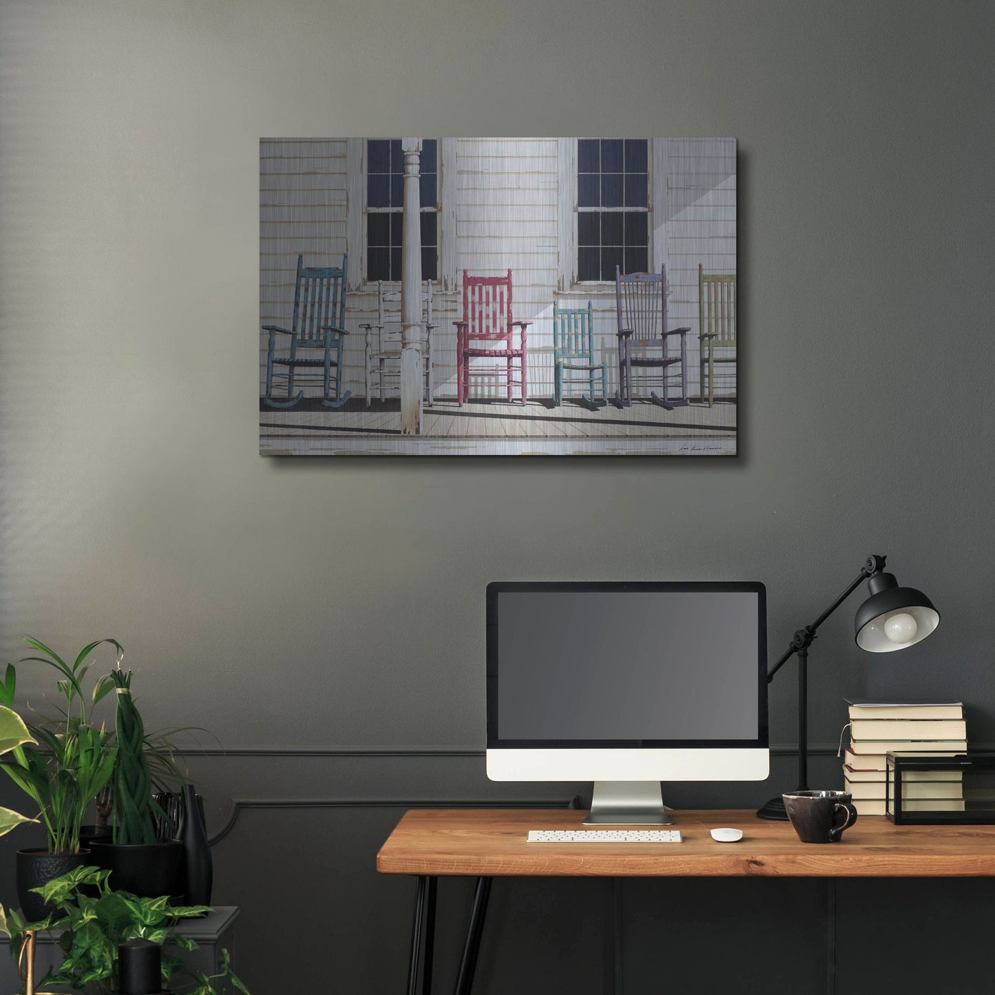 Luxe Metal Art 'Rocking Chair Family' by Zhen-Huan Lu, Metal Wall Art,36x24