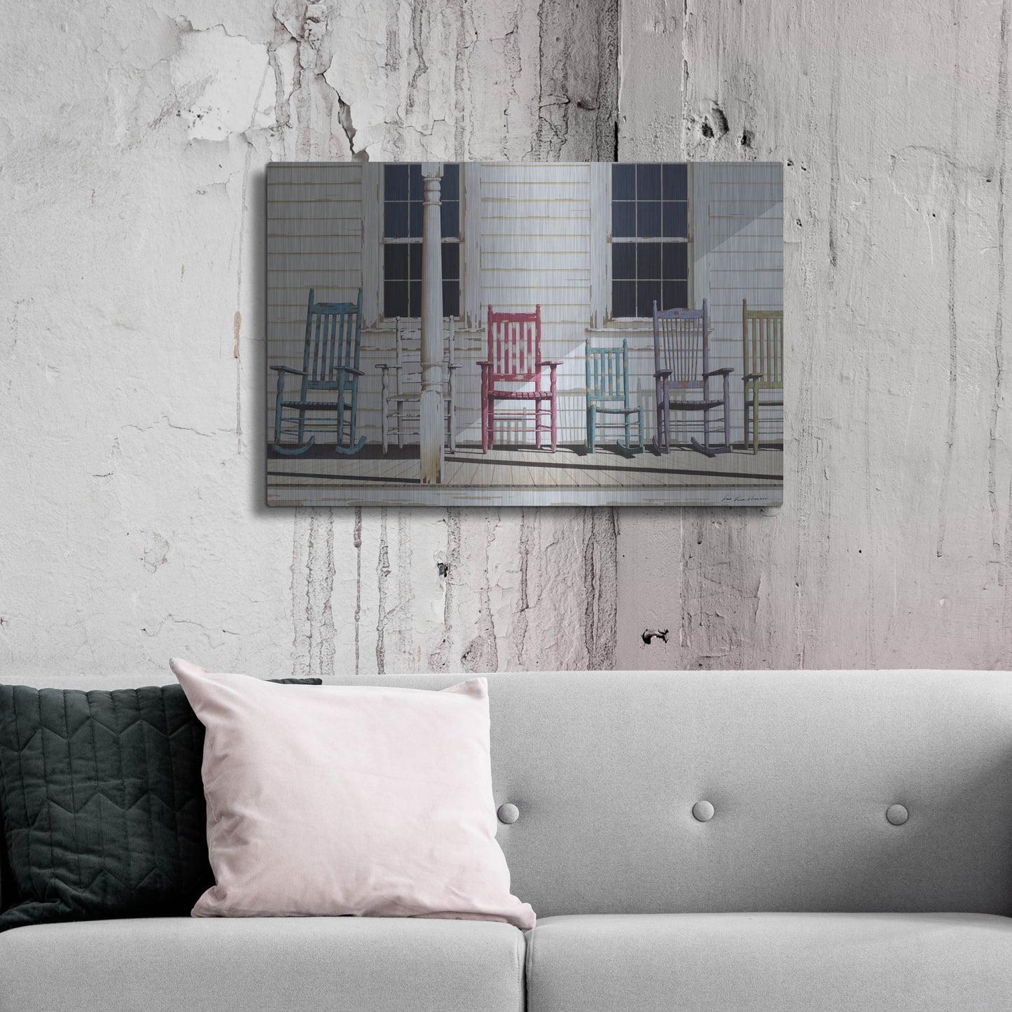 Luxe Metal Art 'Rocking Chair Family' by Zhen-Huan Lu, Metal Wall Art,36x24