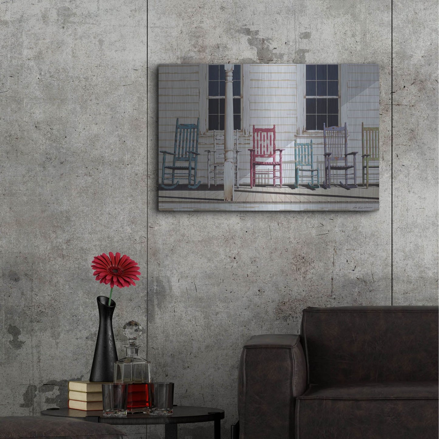 Luxe Metal Art 'Rocking Chair Family' by Zhen-Huan Lu, Metal Wall Art,36x24