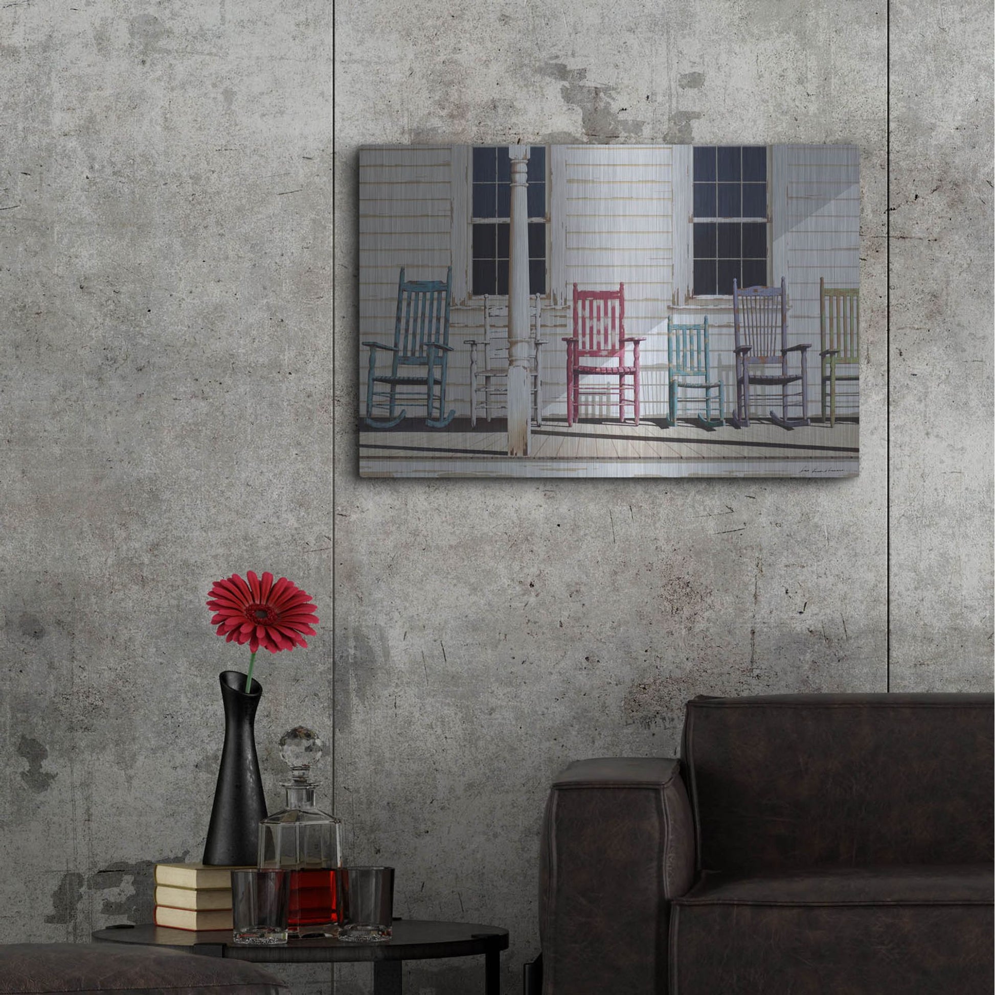 Luxe Metal Art 'Rocking Chair Family' by Zhen-Huan Lu, Metal Wall Art,36x24