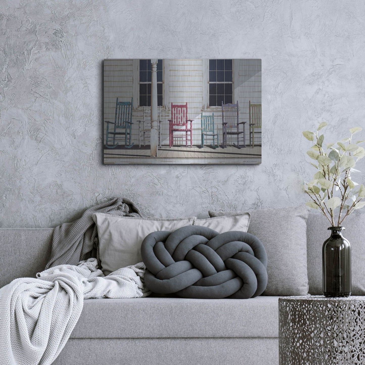 Luxe Metal Art 'Rocking Chair Family' by Zhen-Huan Lu, Metal Wall Art,36x24