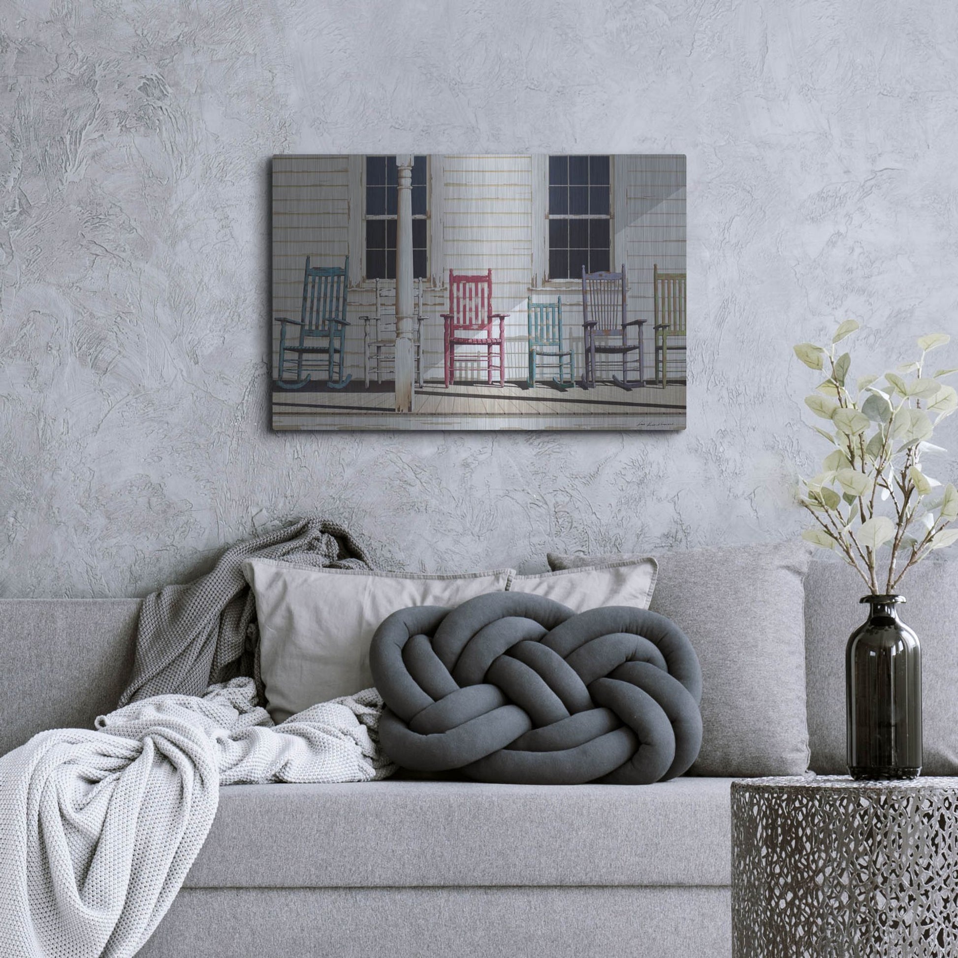 Luxe Metal Art 'Rocking Chair Family' by Zhen-Huan Lu, Metal Wall Art,36x24