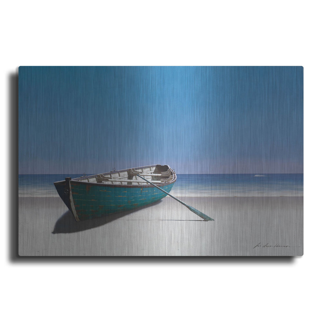 Luxe Metal Art 'Blue Boat' by Zhen-Huan Lu, Metal Wall Art