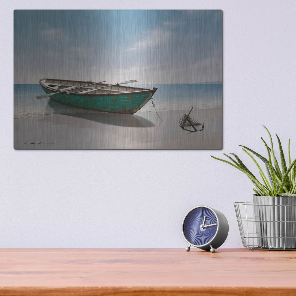 Luxe Metal Art 'Green Boat' by Zhen-Huan Lu, Metal Wall Art,16x12