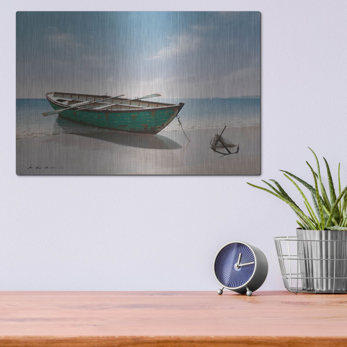Luxe Metal Art 'Green Boat' by Zhen-Huan Lu, Metal Wall Art,16x12