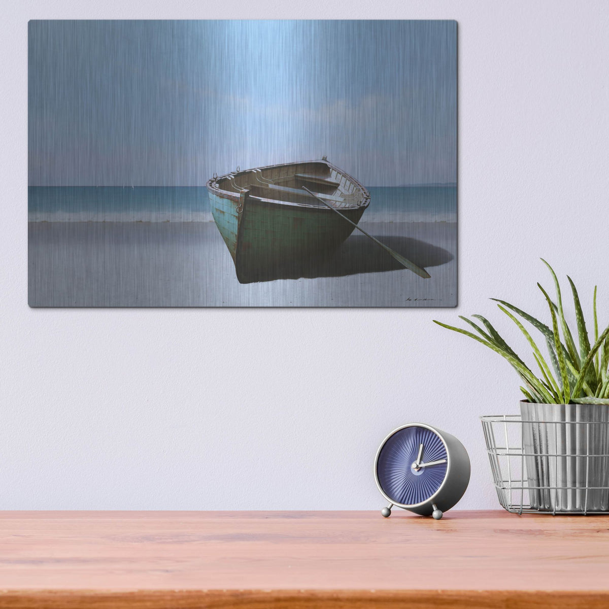 Luxe Metal Art '01 Blue Boat with Oar' by Zhen-Huan Lu, Metal Wall Art,16x12