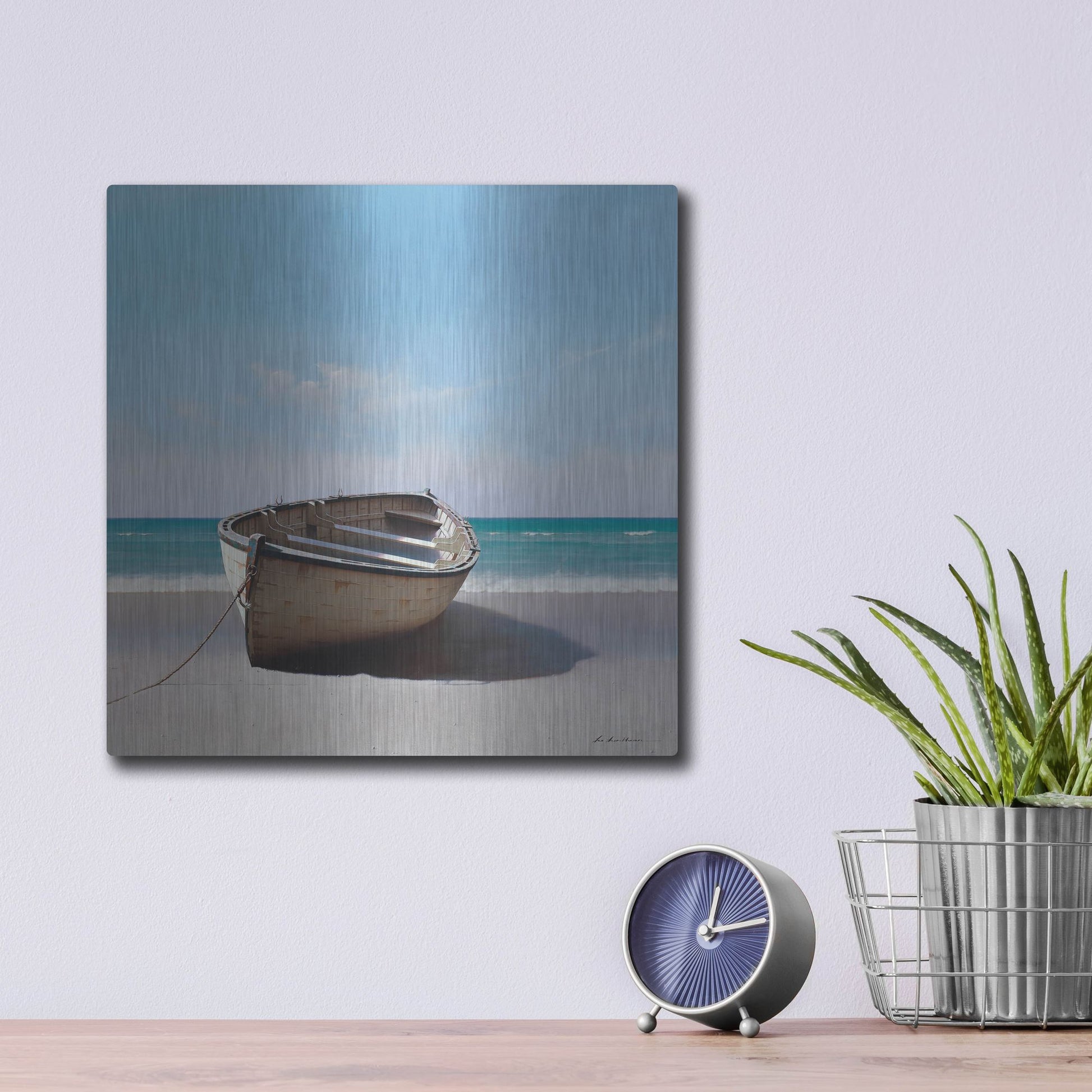 Luxe Metal Art 'Boat 3' by Zhen-Huan Lu, Metal Wall Art,12x12