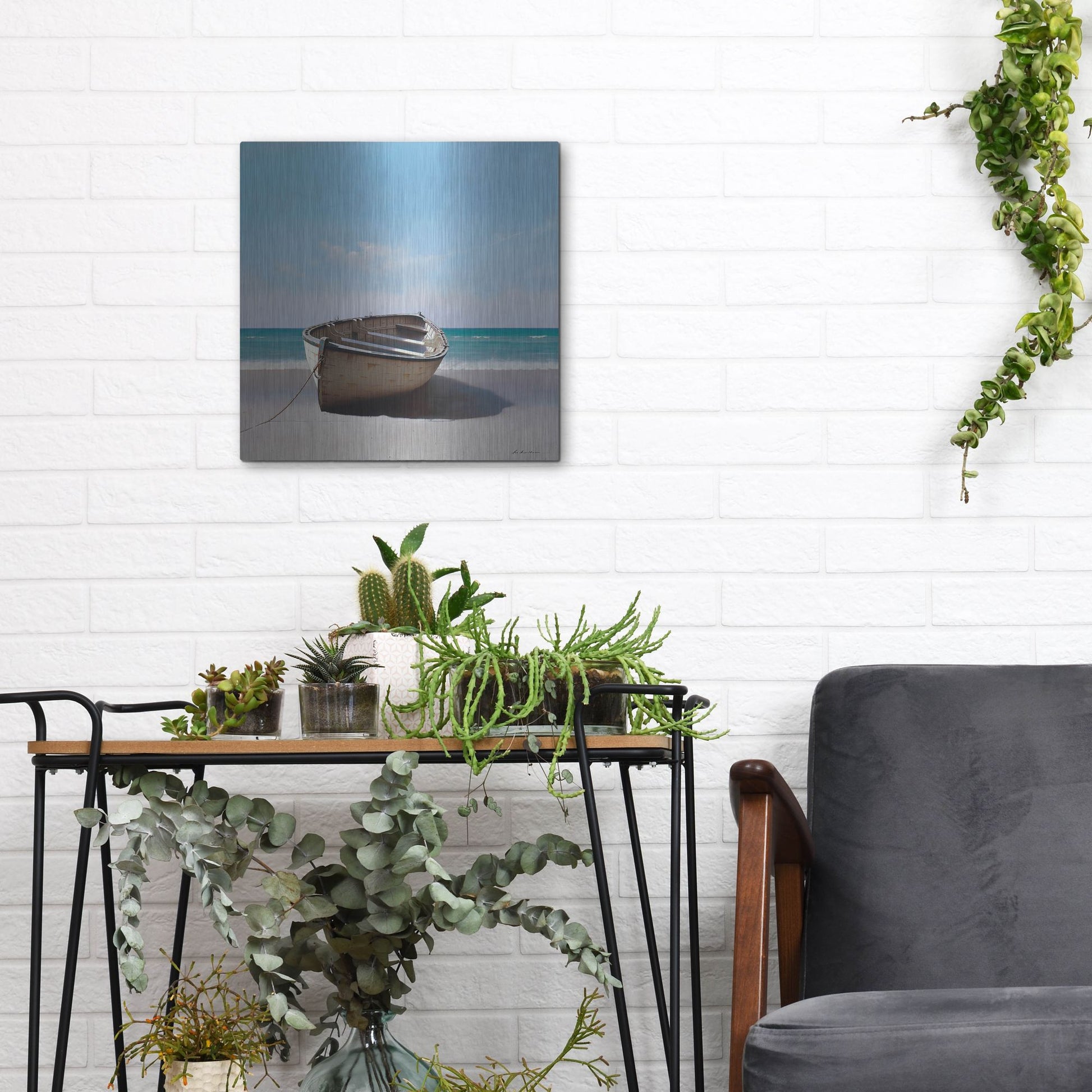 Luxe Metal Art 'Boat 3' by Zhen-Huan Lu, Metal Wall Art,12x12