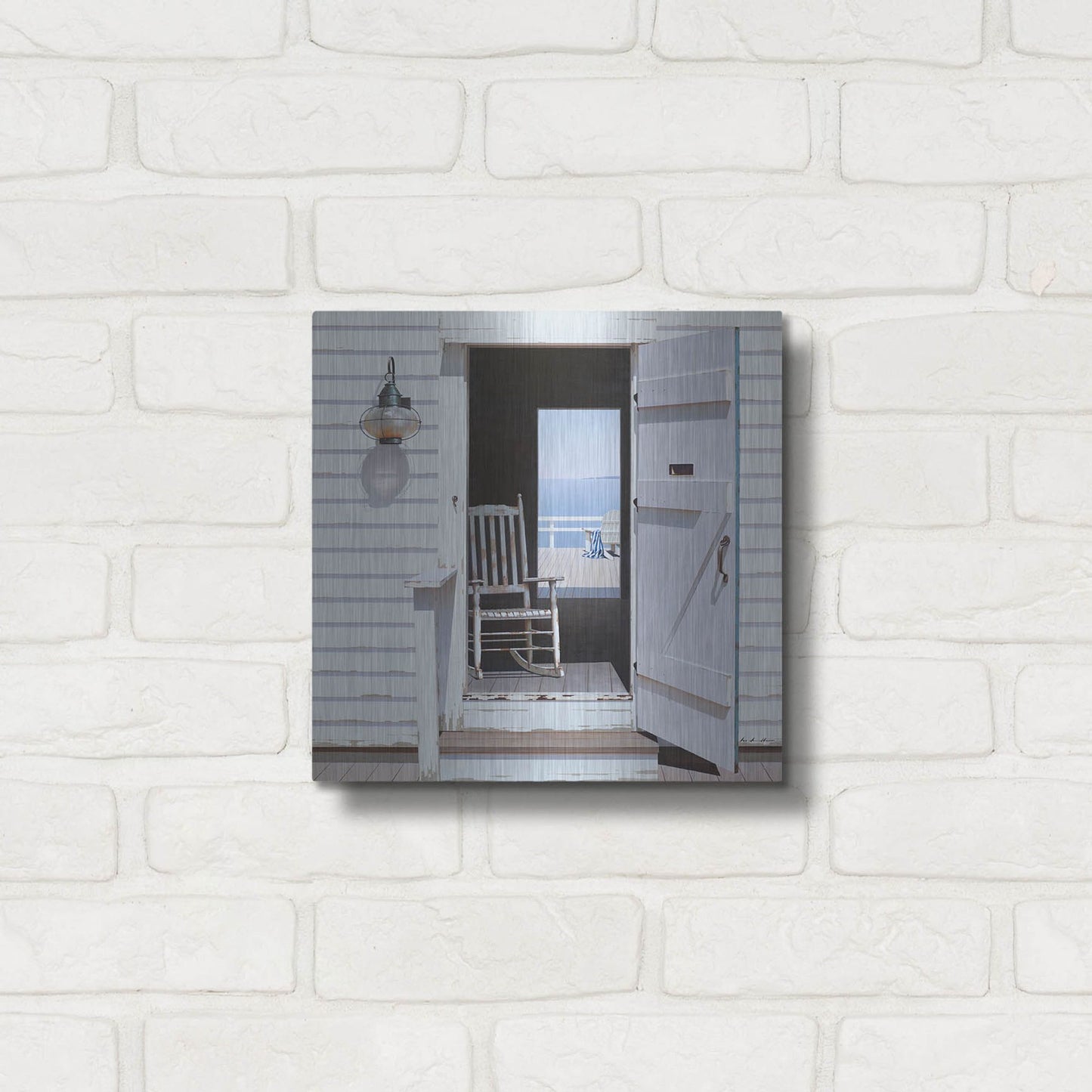 Luxe Metal Art 'Beach House 3' by Zhen-Huan Lu, Metal Wall Art,12x12