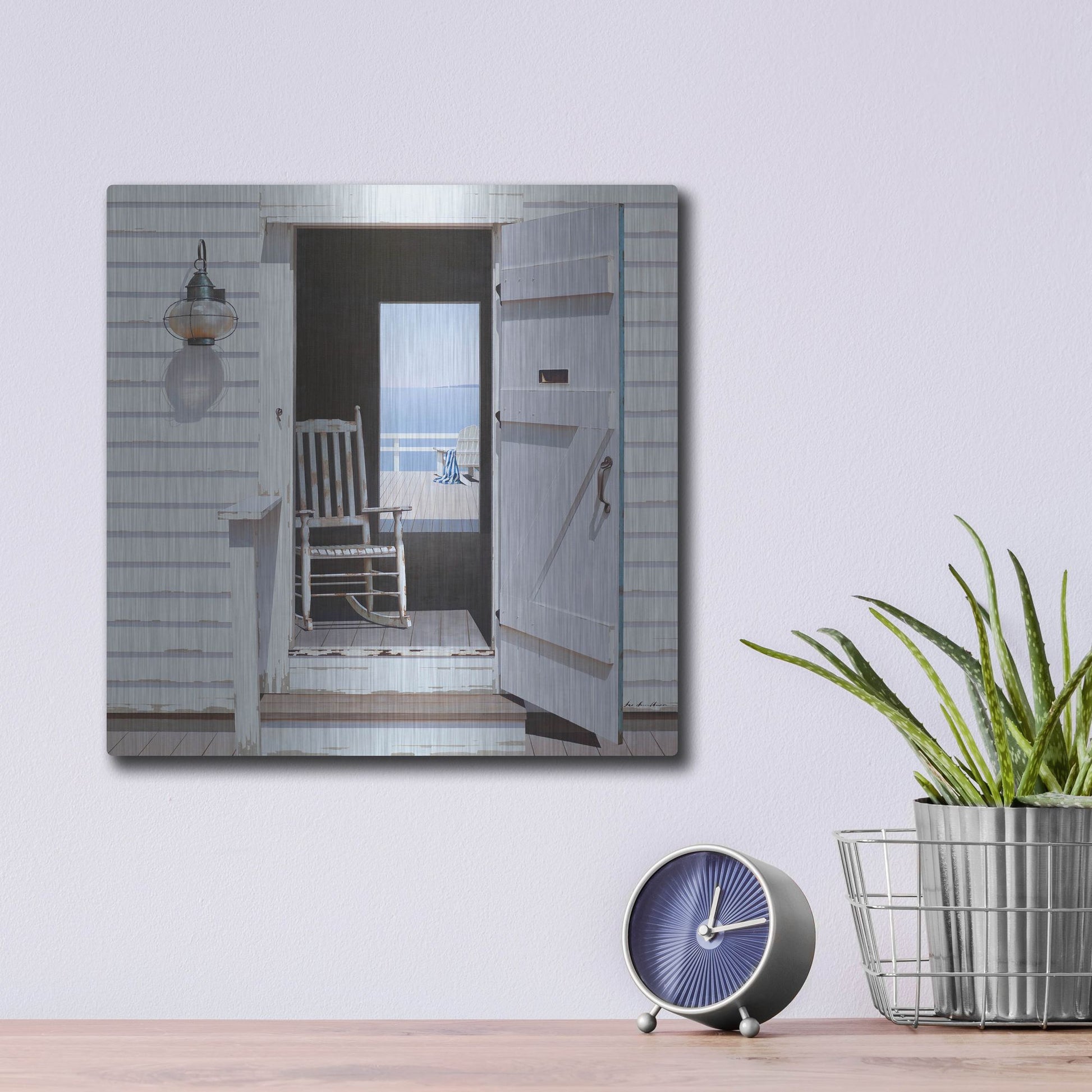 Luxe Metal Art 'Beach House 3' by Zhen-Huan Lu, Metal Wall Art,12x12