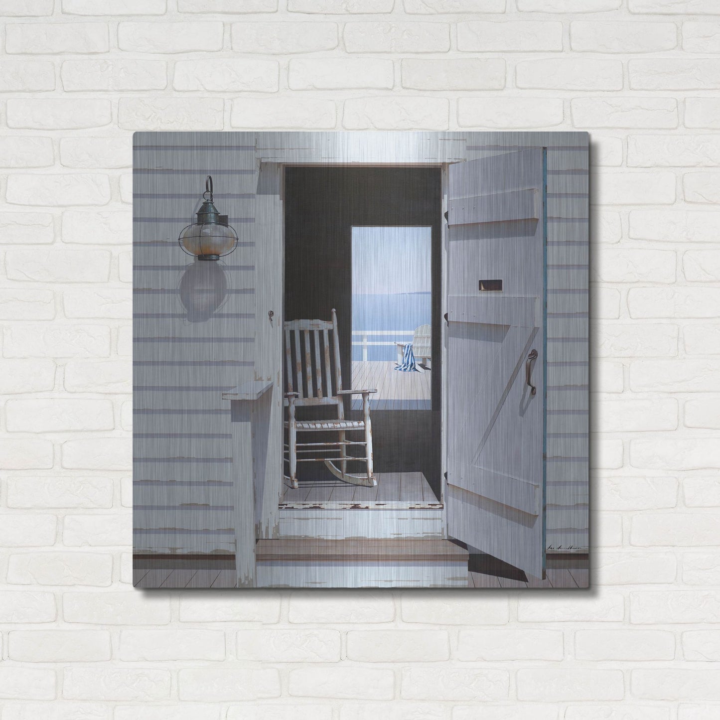 Luxe Metal Art 'Beach House 3' by Zhen-Huan Lu, Metal Wall Art,36x36