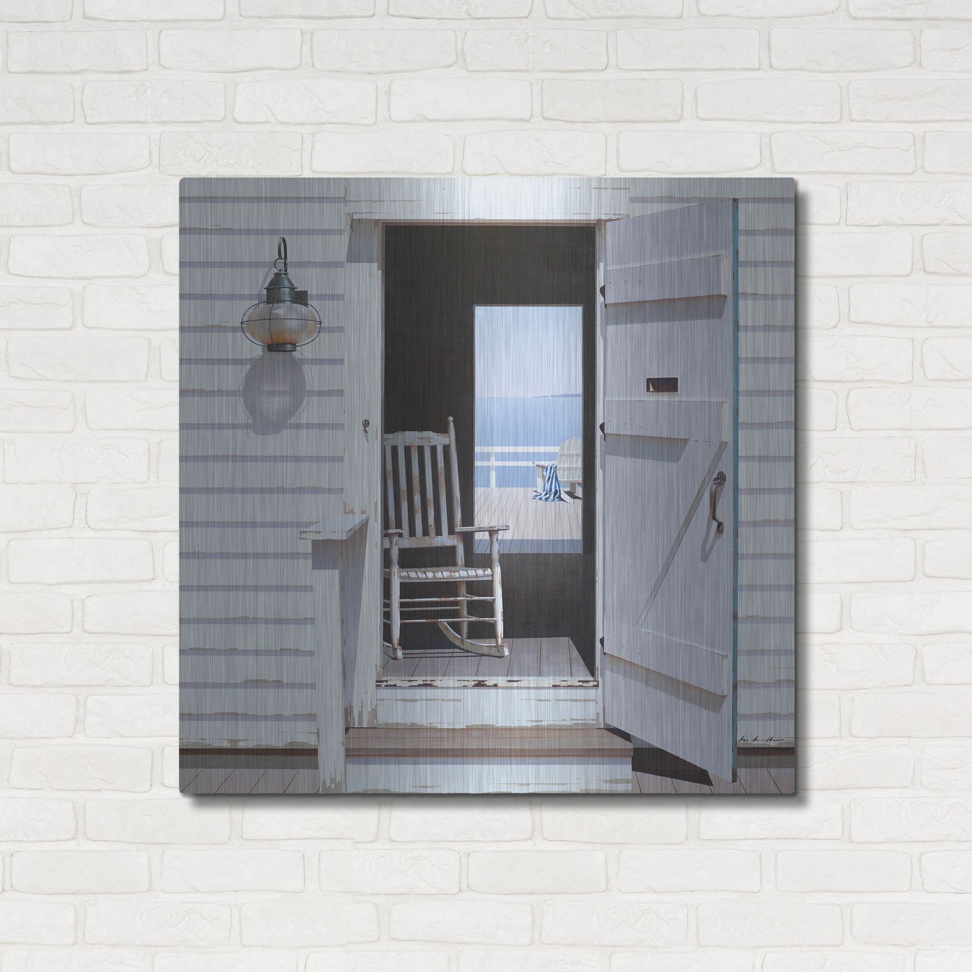 Luxe Metal Art 'Beach House 3' by Zhen-Huan Lu, Metal Wall Art,36x36