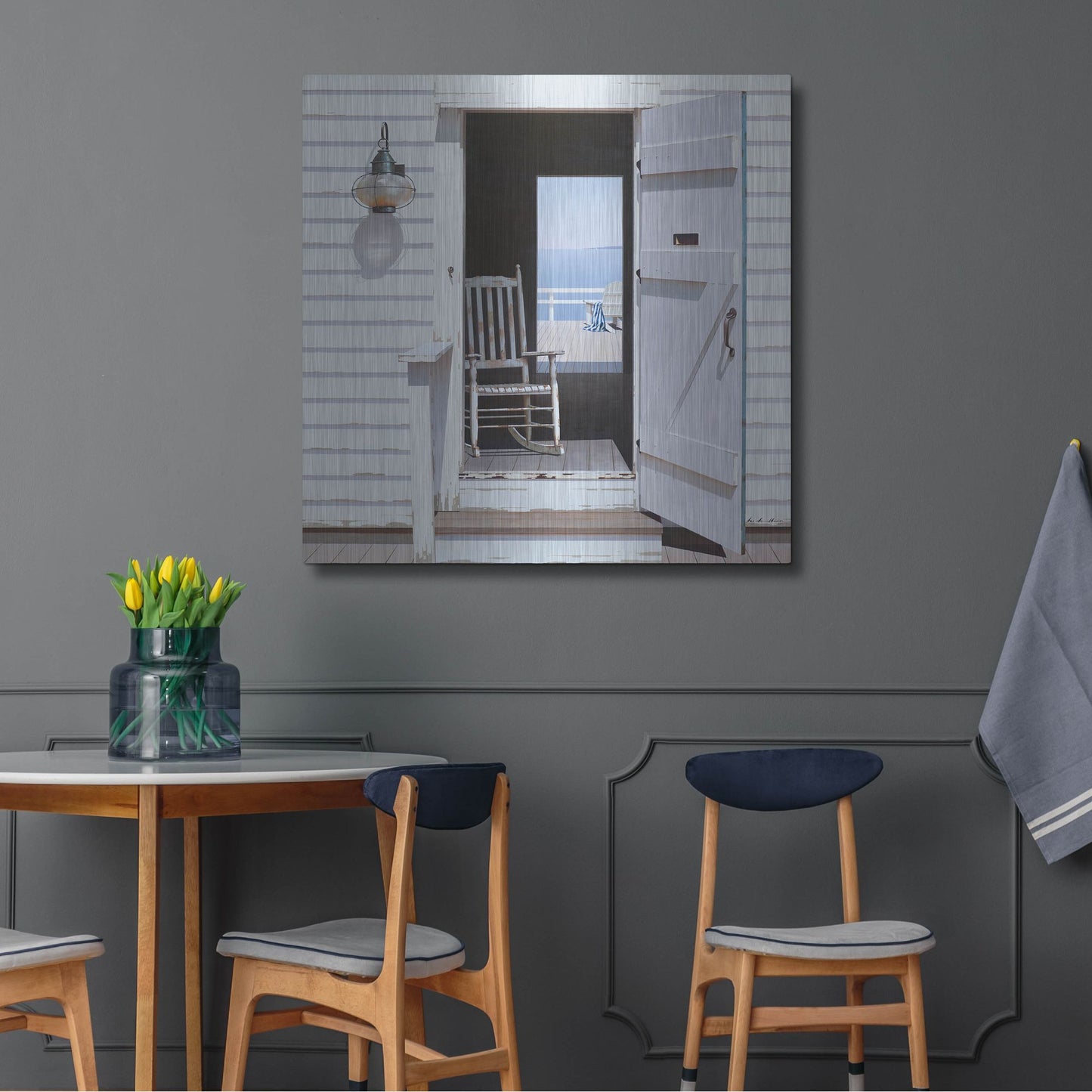 Luxe Metal Art 'Beach House 3' by Zhen-Huan Lu, Metal Wall Art,36x36