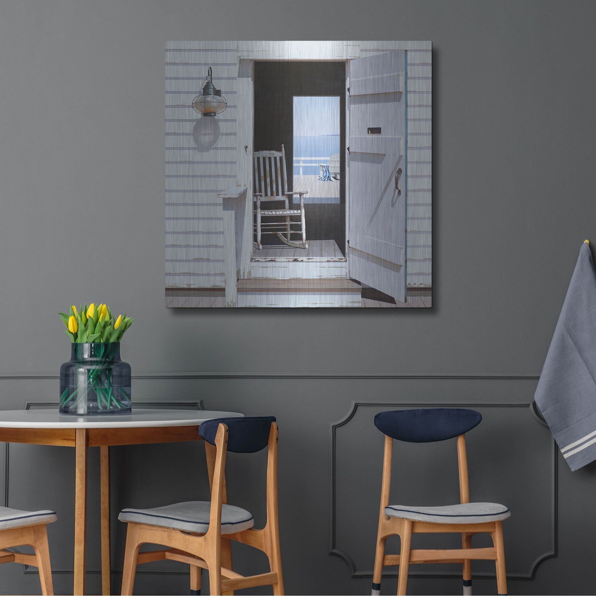 Luxe Metal Art 'Beach House 3' by Zhen-Huan Lu, Metal Wall Art,36x36