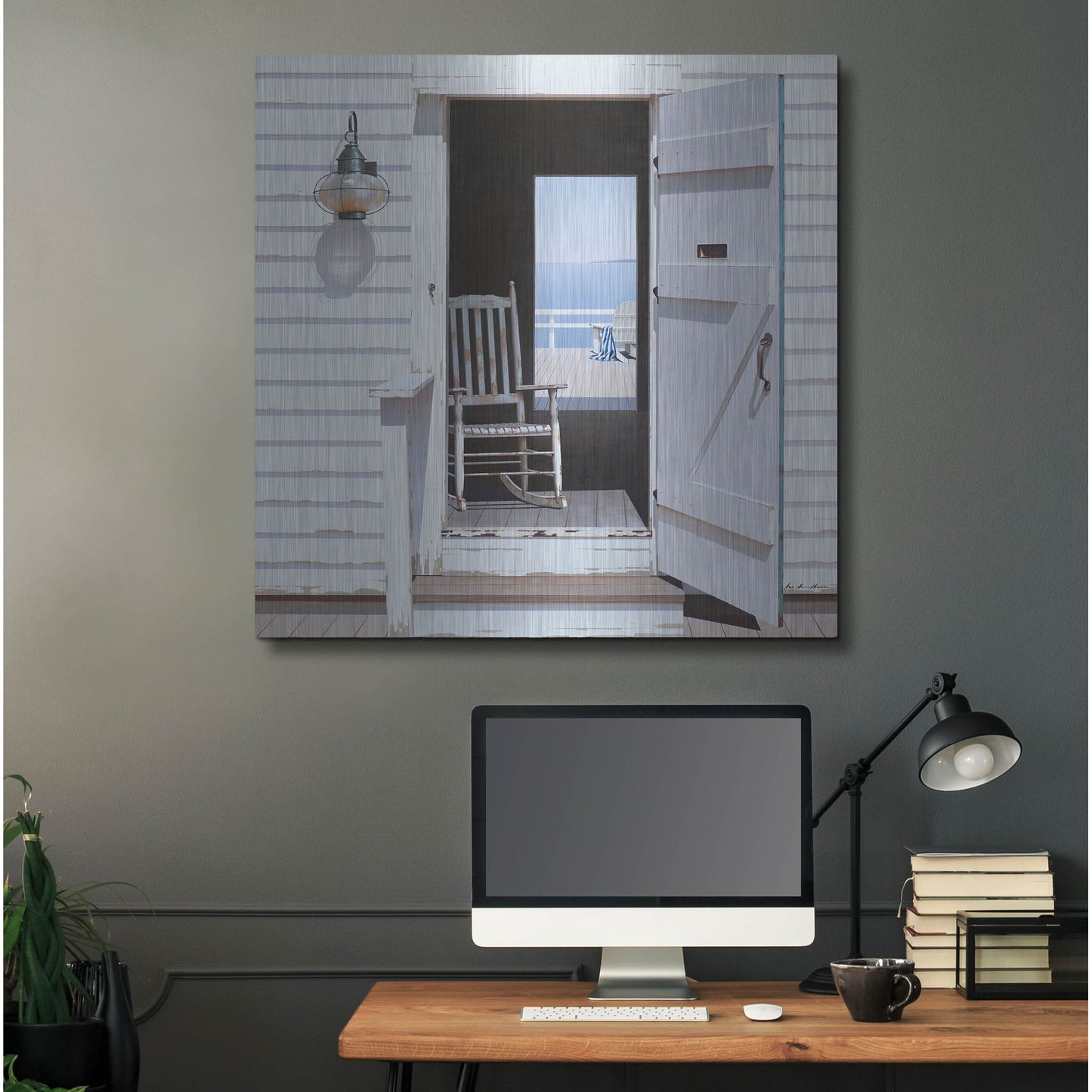 Luxe Metal Art 'Beach House 3' by Zhen-Huan Lu, Metal Wall Art,36x36