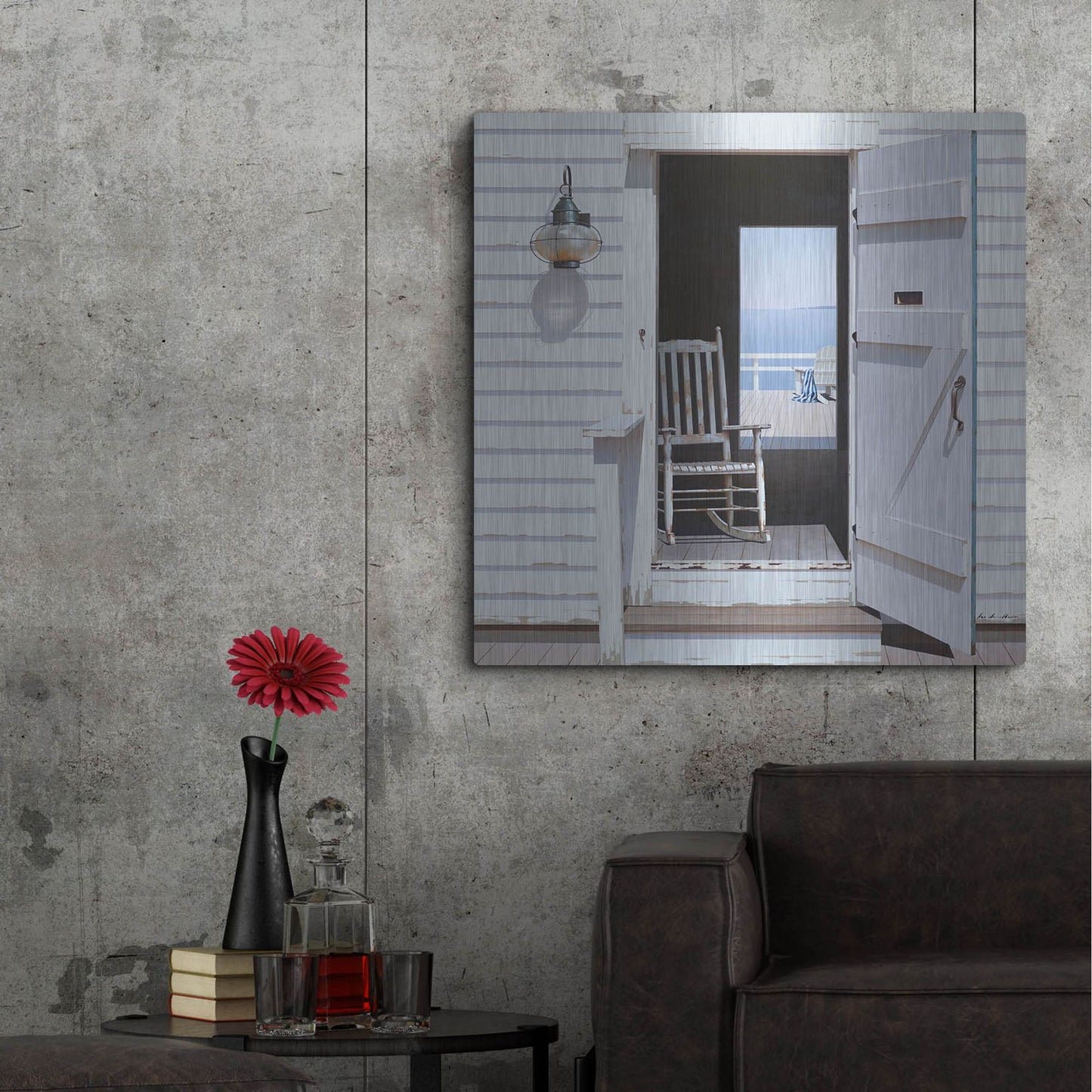 Luxe Metal Art 'Beach House 3' by Zhen-Huan Lu, Metal Wall Art,36x36